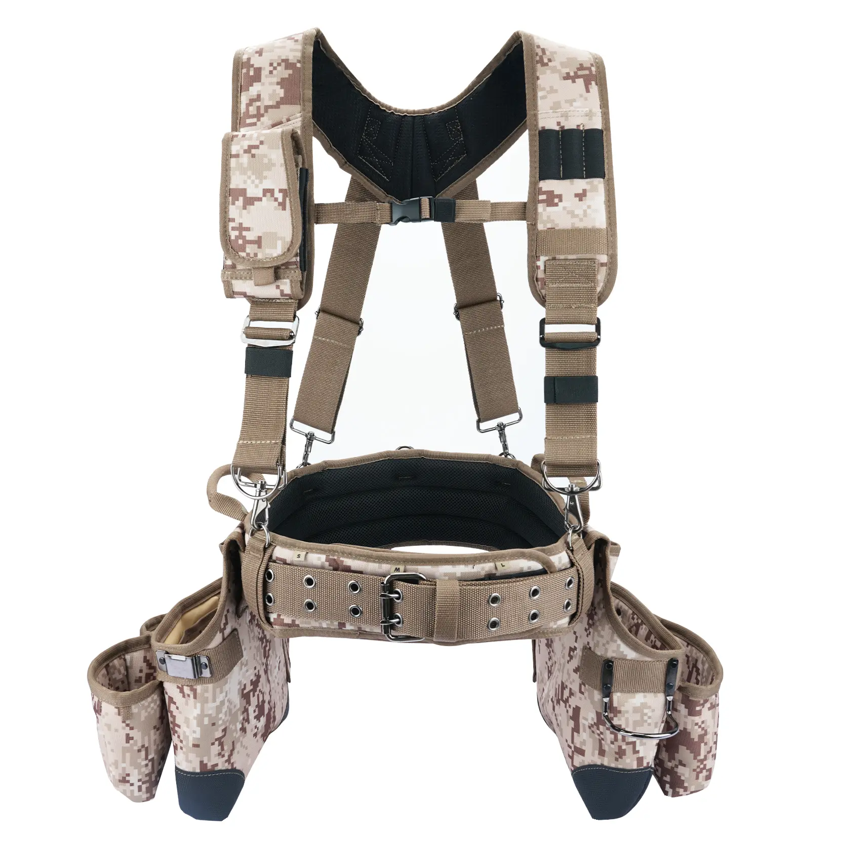 MELOTOUGH Camo Tool Belt with Suspenders - Heavy Duty 5-Piece Framer Combo System, 1680D Ballistic Fabric Organizer, 22-Pocket Portable Hip-Mounted Holder for Carpenters, Work Accessories, Tool Bag Organizer