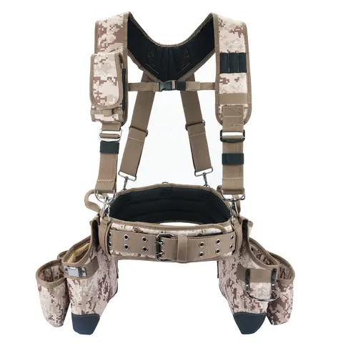 MELOTOUGH Camo Portable Tool Bag - 1680D Tough Ballistic Fabric Organizer, Heavy Duty 5-Piece Framer Modular Rig, Padded Shoulder Suspenders, 22-Pocket Quick Grab Hip Holder, Phone Holder, Men's Carpentry Work Accessories (Pouches Removable)