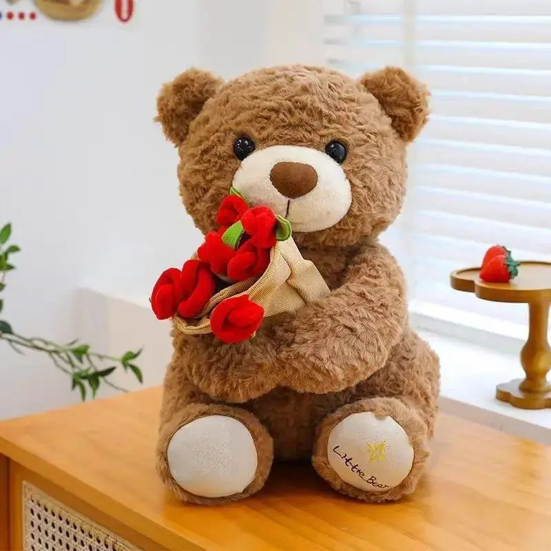 Roses Teddy Bear Gift Set - Soft Plush Stuffed Snuggle Bear, Ideal Present for Loved Ones on Valentine's Day, Anniversary Occasions