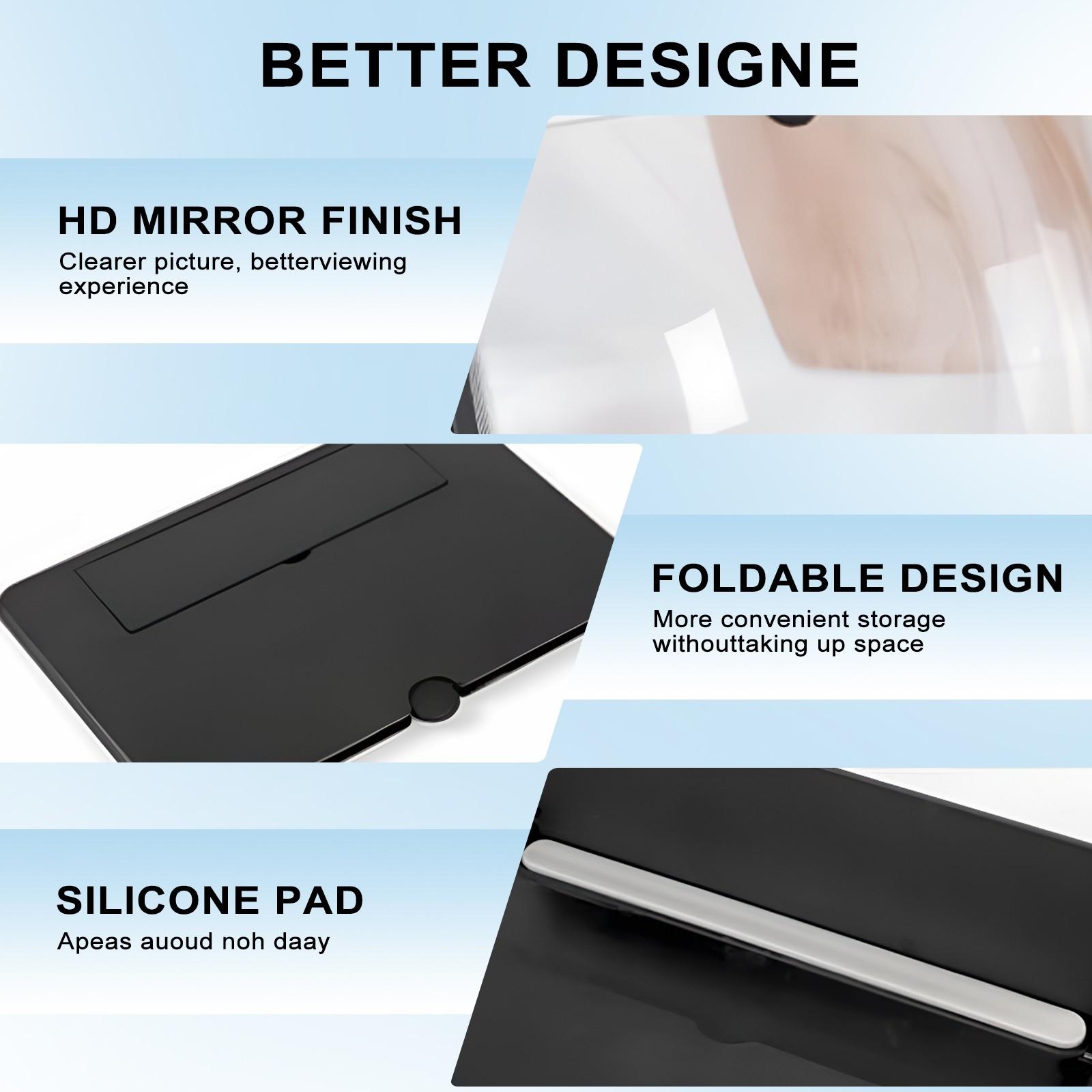 12" Phone Screen Magnifier 3D HD Video Amplifier Foldable Stand Mobile Screen Enlarger for Smartphone Eye Protection