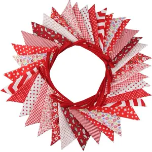 10M/32Ft Triangle Bunting Banner, 36 Pcs Cotton Fabric Flags Pennant Garlands for Birthday Party, Wedding, Baby Shower, Outdoor and Home Decorations (Red)