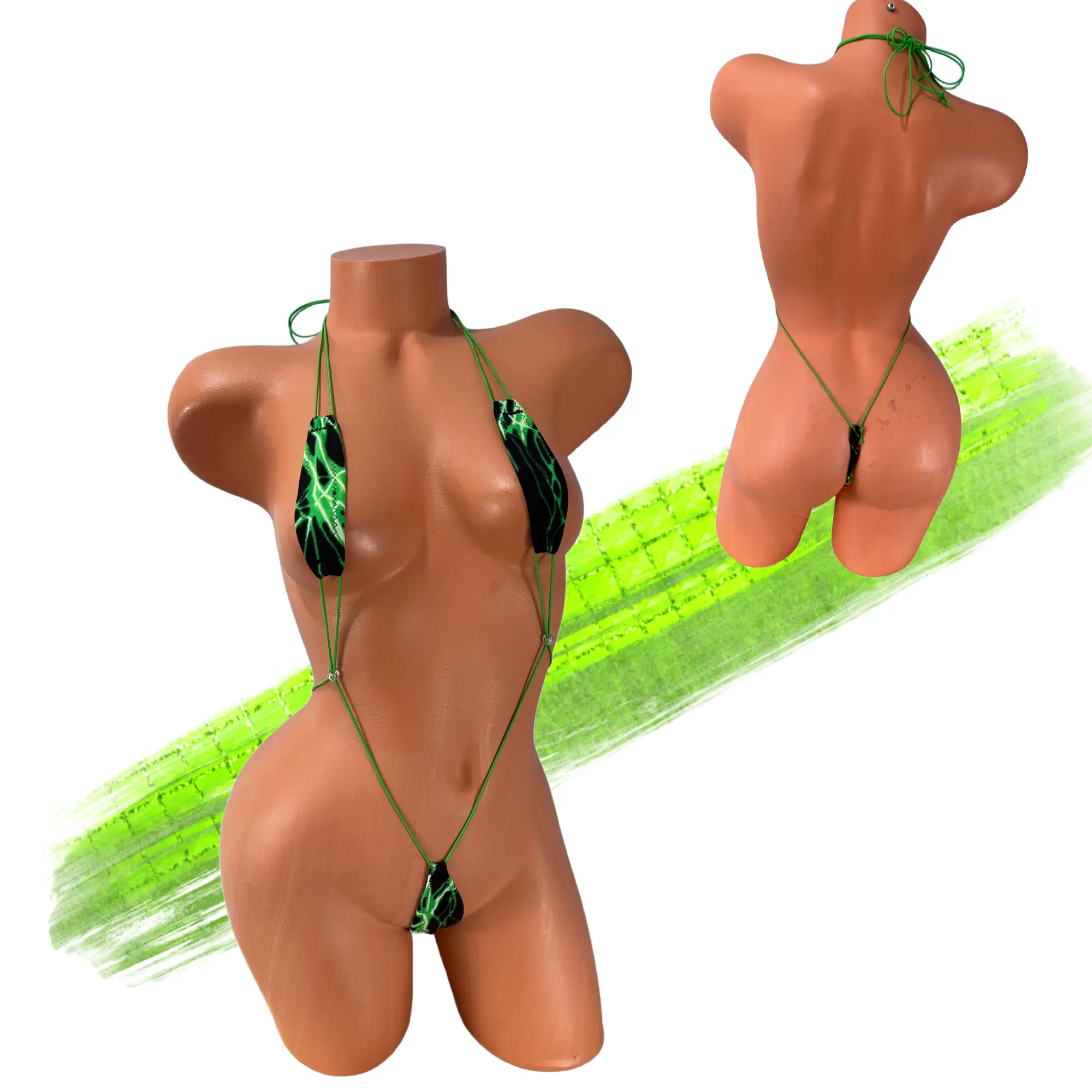 Black Neon green lightning Slingshot Bikini