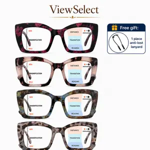 ViewSelect Oversized Square Progressive Multifocal Reading Glasses for Men & Women, Blue Light Blocking Lightweight Readers with Spring Hinge, Anti-Glare Computer Eyeglasses for Work & Daily Use