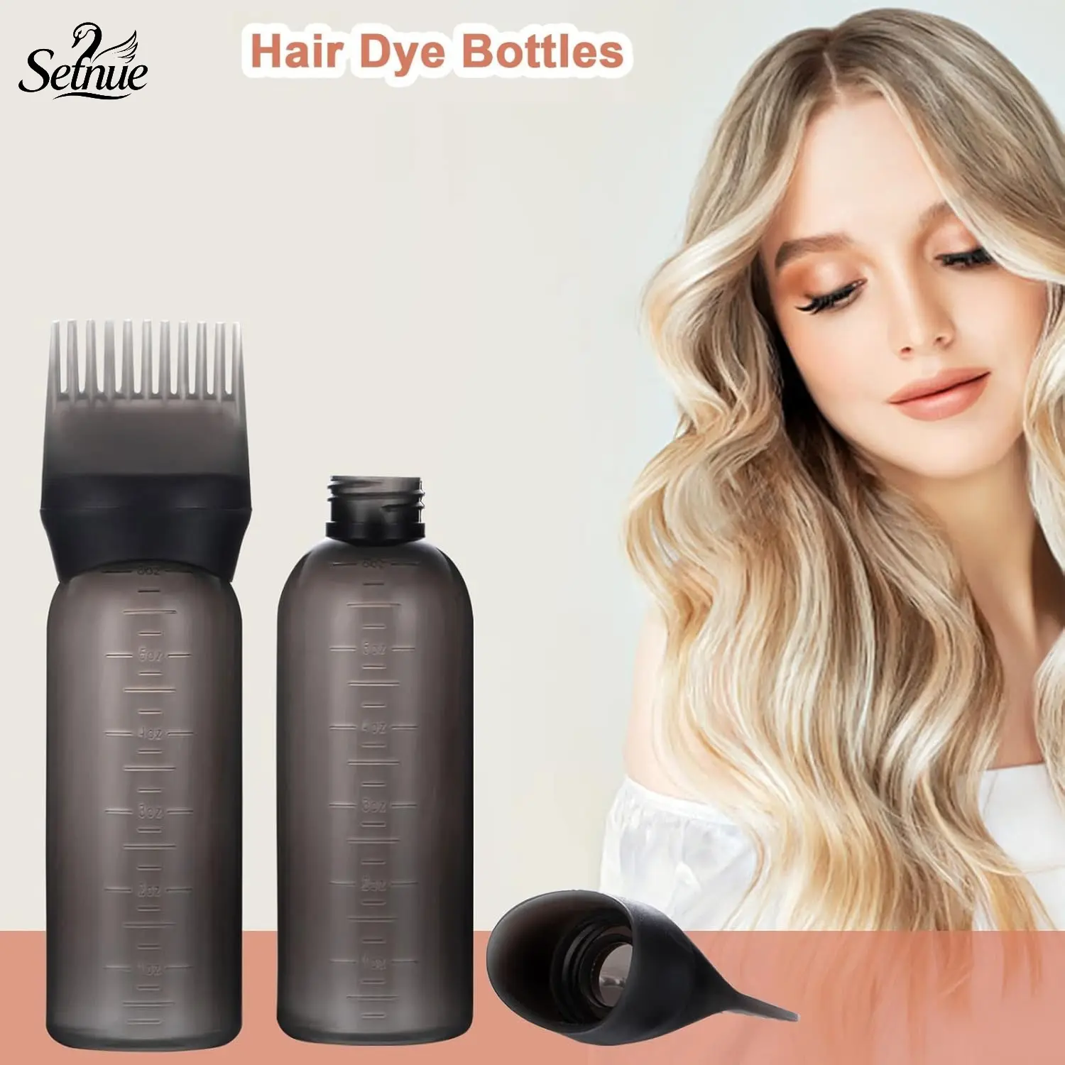 Root Comb Applicator Bottle, 2 Pack 6 Ounce Hair Oil Applicator Bottles for Hair Dye Bottle Applicator Brush with Graduated Scale