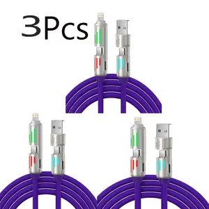 240w Multi-Function USB Charging Cable Super Fast Charger with LED Light, Compatible with Iphone16/15, iPad Pro, Type-C Interface, 1 Meter, 1/2/3pcs Set