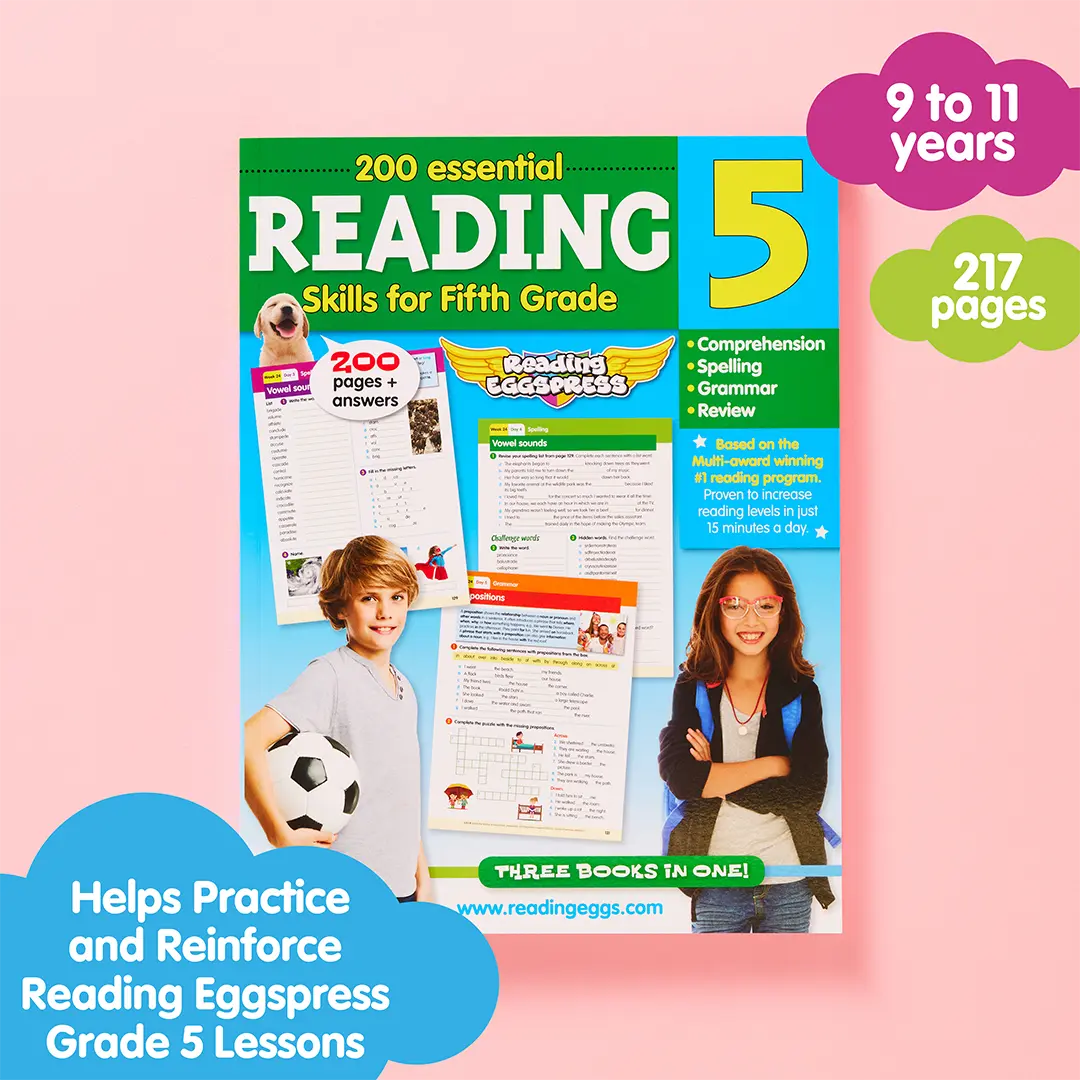 Grade 5 Reading Workbook Ages 9–11: 200 Reading Lessons – Spelling, Grammar, Reading Practice & Comprehension, Worksheets + Yearly Planner, 217 Full-Color Pages – Reading Eggspress