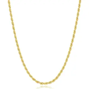 Italian Quality 14k Gold Plated Rope Chain for Men, 3mm 4mm Stainless Steel Necklace for Men, Sturdy & Non Tarnish Rope Chain Necklaces Mens Jewelry Gift 16 18 20 22 24 26 Inch