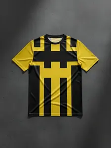 Football training jersey - Black and yellow striped breathable football short-sleeved shirt, with a round collar design, suitable for all seasons (machine washable) - Suitable for training and matches - / Teenagers