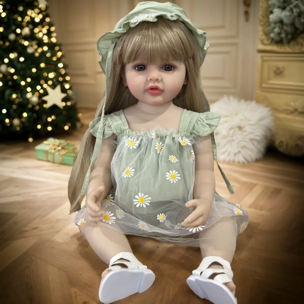 GUESSBELLY 55 CM 22 Inch Full Vinyl Body Reborn Baby Long Blond Hair Princess Girl Doll Toy Lifelike Realistic Princess Toddler Beautiful Baby for 3+ Kids