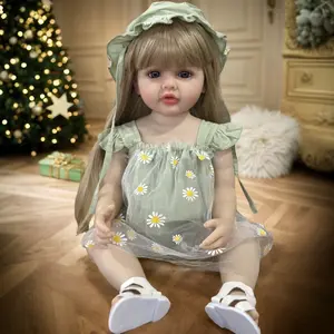 GUESSBELLY 55 CM 22 Inch Full Vinyl Body Reborn Baby Long Blond Hair Princess Girl Doll Toy Lifelike Realistic Princess Toddler Beautiful Baby for 3+ Kids