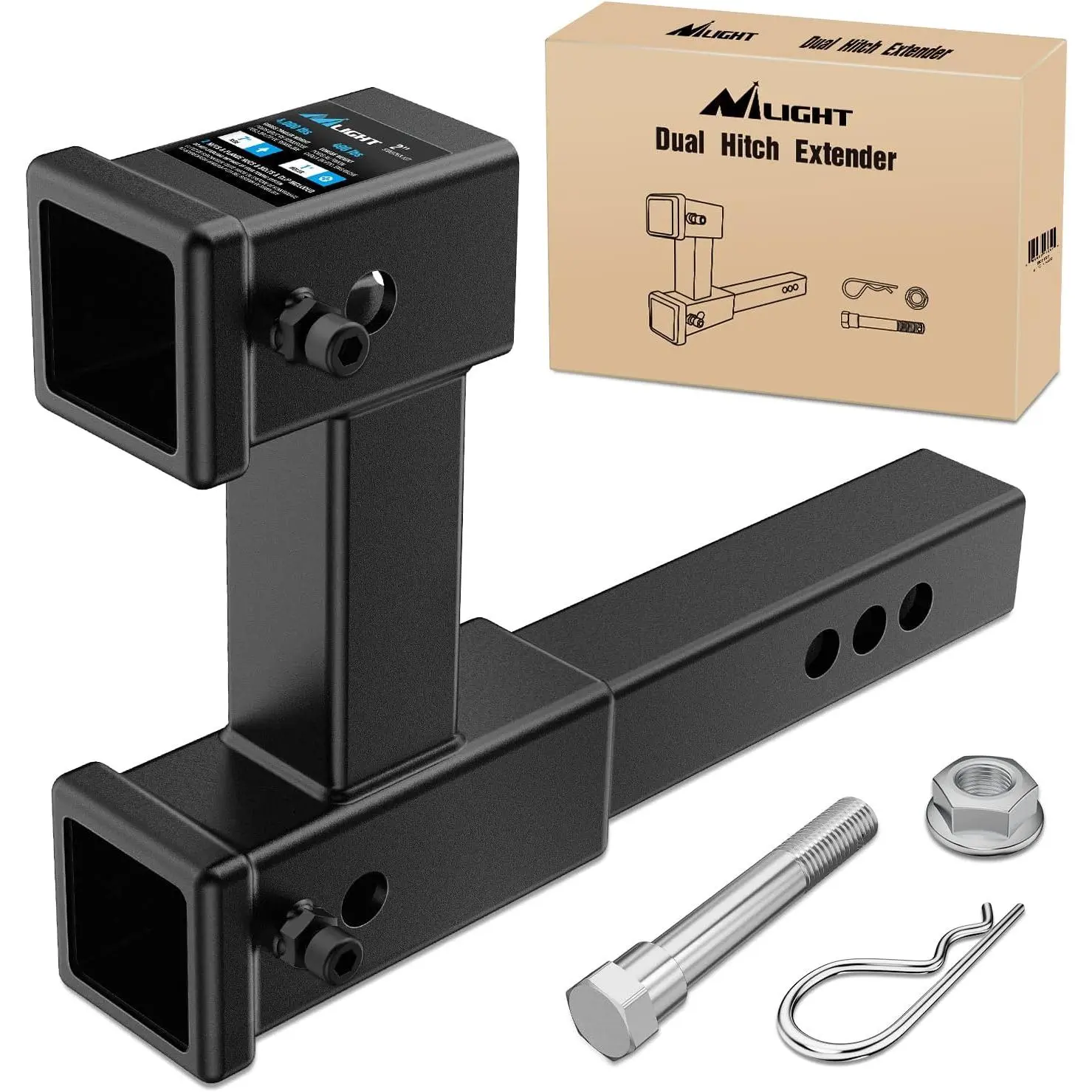 Nilight Adjustable Forged Steel Dual Hitch Extender, Universal Towing Accessory with Bolt-Nut Kit, 2-in Receiver Fit, 7.5-in Riser, 4-in Drop, 10-in Max Length, 4000 lbs GTW, Rattle-Free for Daily Vehicles, Boating, 4,000 Lbs