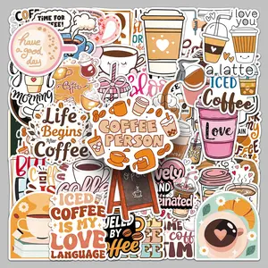 50 Coffee Doodle Stickers (Korean Style), Suitable for Scrapbooks, Diaries, Laptops, Water Bottles, Cars, and Other Items with Faith-based Designs, Making Them A Perfect Gift with Positive Messages.