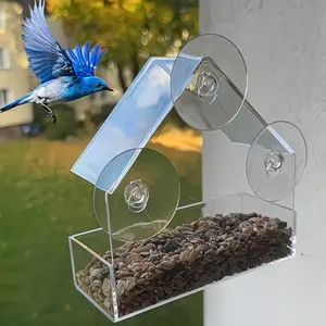 Acrylic Bird Cage and Feeder, Wild Bird Feeder, Window Bird Feeder, Transparent Wall-Mounted Design, Multiple Feeding Ports, Durable Outdoor Bird House, Easy Clean Pet Supplies, Bird Feeder Station