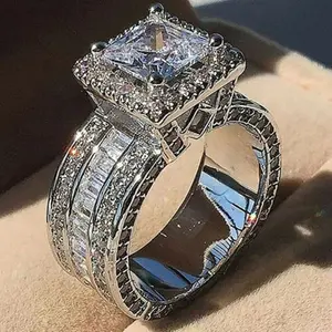 S925 Sterling Silver Luxury Gorgeous Artificial Crystal Decor Ring Back To School, Rings for Women, Wedding Engagement Ring Jewelry Gift for Women, Summer 925 Jewelry for Party, Valentine's Day, Gift