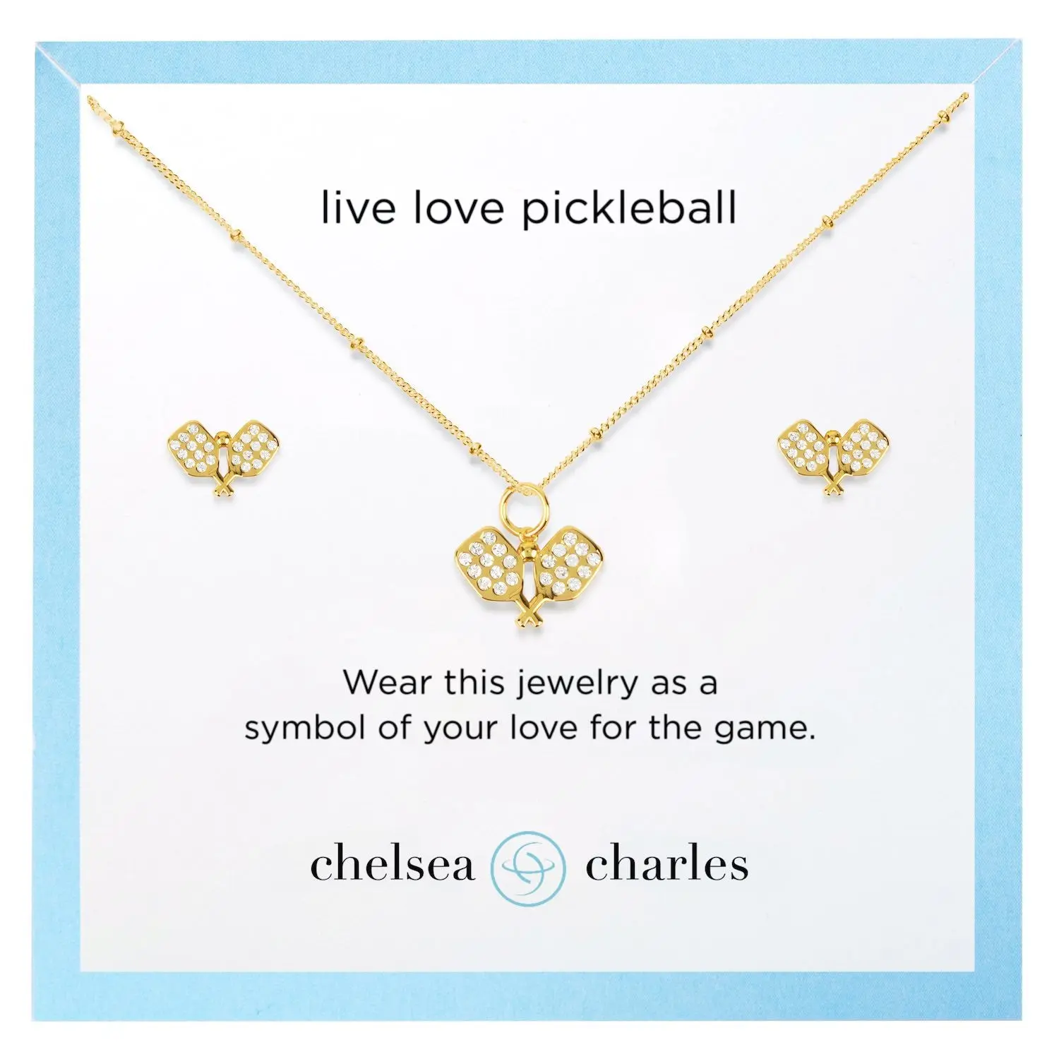 Pavé Pickleball Necklace and Earrings Gift Set in Gold