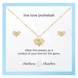 Pavé Pickleball Necklace and Earrings Gift Set in Gold