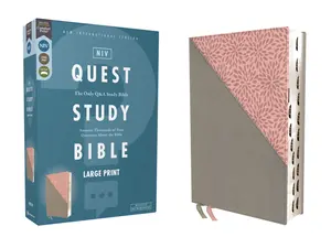 NIV, Quest Study Bible, Large Print, Leathersoft, Gray/Pink, Thumb Indexed, Comfort Print: The Only Q and A Study Bible by Christianity Today Intl. [Leatherbound Book]