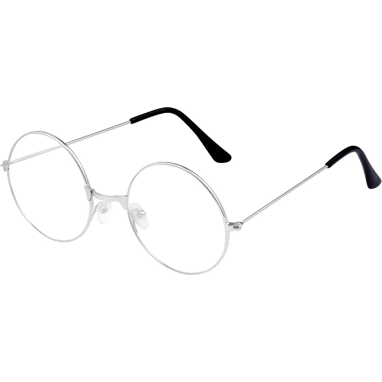 Fake Round Glasses, Circle Costume Glasses, Metal Frame Clear Lens Non-Prescription for Dress Up Cosplay Accessories