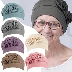 6 Pcs Women Turban Flower Caps Vintage Turbans Beanies Hair Loss Head Wrap Head Coverings for Women hat