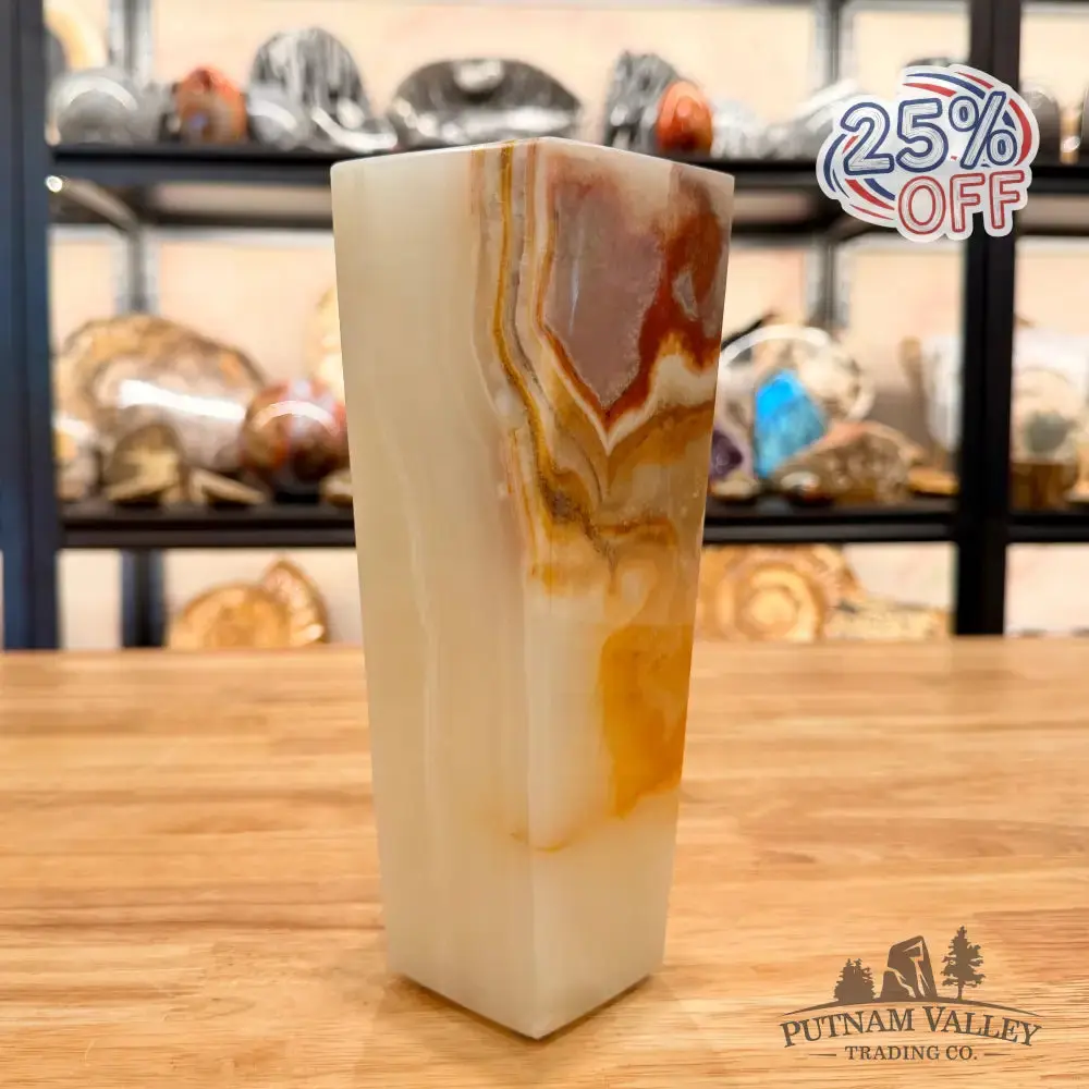 White Banded Calcite Square Vase