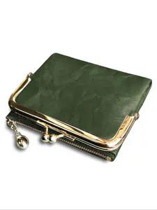 Women's Fashionable Solid Color Zipper Wallet, Vintage Coin Purse with Kiss Lock, Casual Trendy Versatile High-quality Daily Wallet