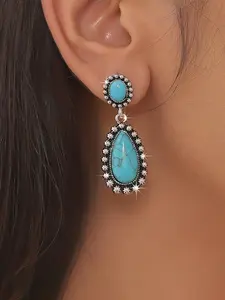 Fashion Trendy Vintage Ethnic Turquoise Teardrop Earrings, Casual Style Zinc Alloy Jewelry, All Seasons Accessory for Women