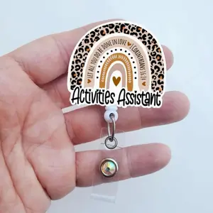 Activities Assistant Badge Reel, Retractable Rainbow ID Holder, Assisted Living & Senior Care Staff Gift VW4