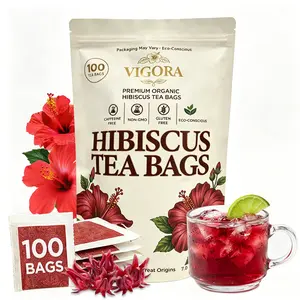 VIGORA Premium Organic Hibiscus Tea Bags | 100% Pure Caffeine-Free Herbal Tea, 100 Count Hibiscus Flower Tea suitable for both hot and cold brewing