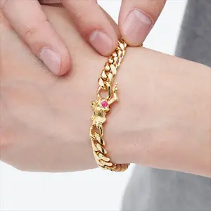 [ICE HUE]18K Gold Vacuum Plated Copper with 5A+ Sri Lanka Zircon Skull Design Cuban Chain Bracelet Miami Italy Mexico & Micro Inspired for Women & Men Luxury Jewelry,Daily Wear,Casual Fashion,Gift Idea,,Classic,Hip Hop,Simple,Sporty Style