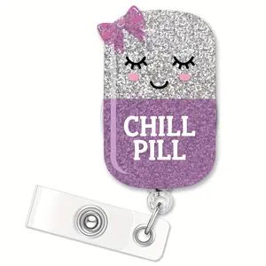 Chill Pill Expandable Badge Lanyard with Clip, Medical Badge Holder, Badge Buddy Nursing, Badge Reels Retractable, Cute Cartoon Design, Durable Abs Material, Perfect Gift for Nurses and Healthcare Workers