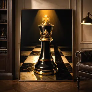 Black Gold Chess King Poster, Luxury Statement Piece, Game Room Decor ( Unframed - Print Only )