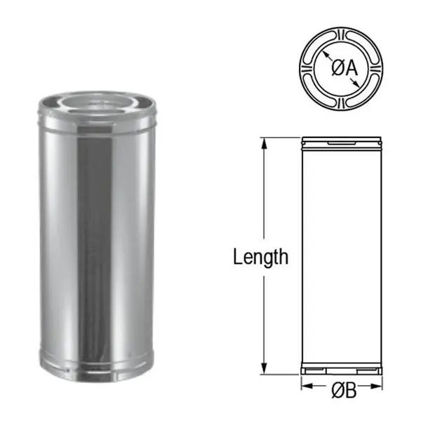 DuraVent 8DP-36SSCF Stainless Steel DuraPlus Single Pipe, 8 x 36 in. Length, Corrosion Resistant Chimney Pipe for Chimney Venting