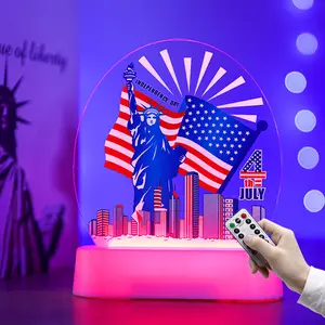 4th of July LED Light Decorative Light USA Flag Sign Acrylic Table Decor, American Patriotic Party Supplies Independence Day Home Room Desk Ornament Holiday Decoration Gift Neon Light Lamp Led Neon Lights