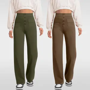 JEKAOYI Women's 2-Piece Set High Waisted Straight Leg Pants with Button Closure & Stretchy Fabric Fitted Grey Trousers for Casual & Business Wear