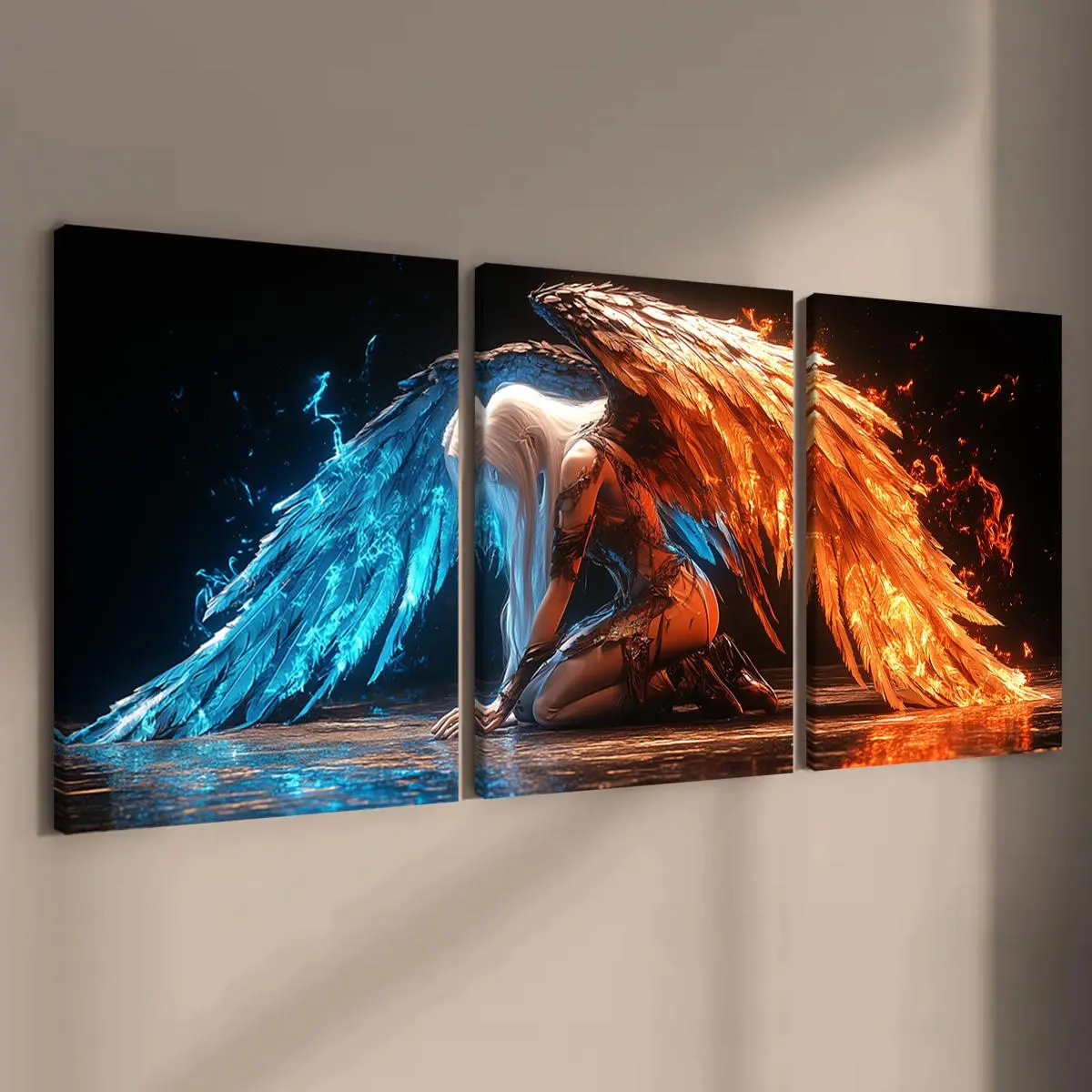 Colorful Wings Angel Pattern Wall Art, 3 Counts/set Wooden Framed Canvas Painting, Waterproof Wall Decoration Modern Cool Design modern home decor for Home Living Room Bedroom Office