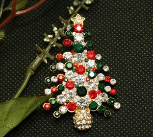 Rhinestone Embellished Holiday Galore CHRISTMAS Tree Brooch, Multi-colors Xmas Holiday Jewelry Gift