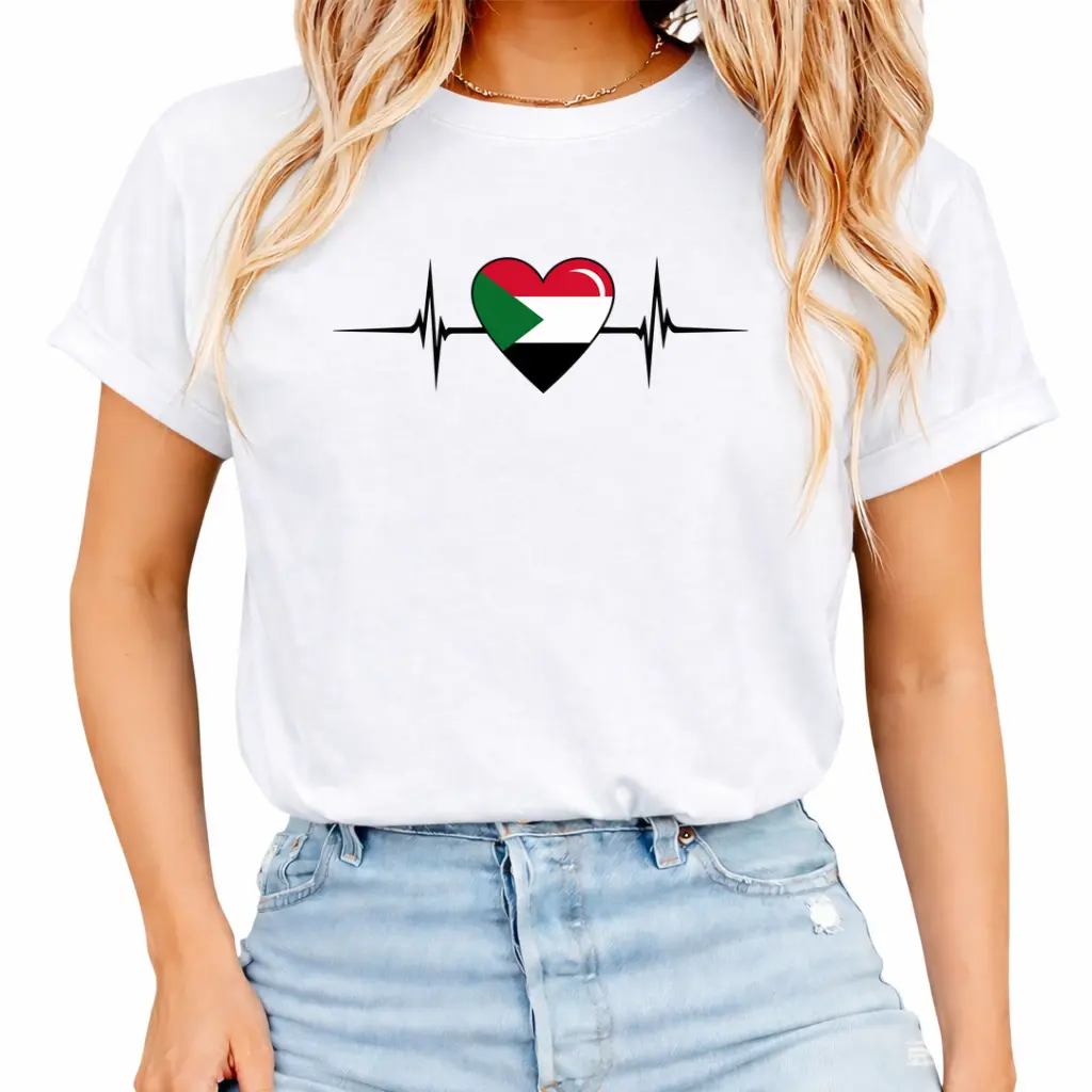 Heartbeat Design Sudanese Flag Sudan Short-sleeve T-Shirt, Flat Prints