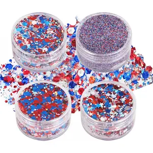 4 jars Red Blue White Hair Glitter,4th of July Body Face Glitter,USA Flag Star Patriotic Sparkle Makeup,Chunky Fourth of July Outfits for Women & Kids,Independence Day Accessories,40g/1.41 oz
