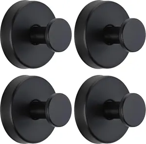 Suction Cup Hooks No Drill Stainless Steel Shower Hooks Towel Hook Heavy Duty on Smooth and Non-Porous Surfaces in Bathrooms Kitchen Bedroom (2/4 PACK , Matte Black)