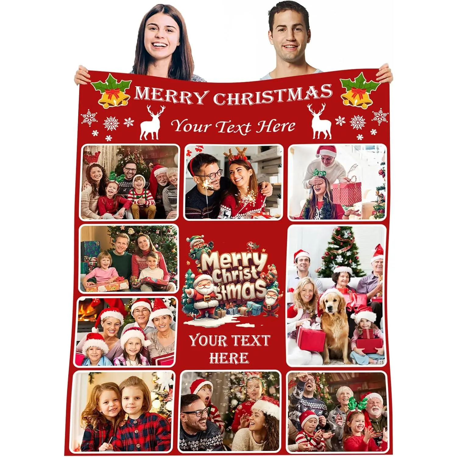Custom Christmas Blanket with Photo for Women Men, Christmas Personalized Blanket with Picture Names, Christmas Throw Blanket for Adults Kids as Birthday Gifts Personalized Gifts for Christmas
