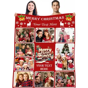 Custom Christmas Blanket with Photo for Women Men, Christmas Personalized Blanket with Picture Names, Christmas Throw Blanket for Adults Kids as Birthday Gifts Personalized Gifts for Christmas