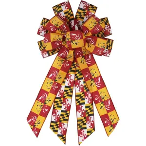 Maryland Flag Large Decorative Bow, 11.42"x20.87" for Holiday Door Wreath, Wired Edge Indoor Outdoor  Fireplace Mantle Christmas Party Seasonal  Decoration