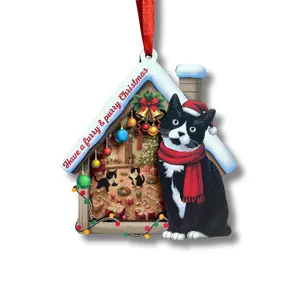 Tuxedo Cat Christmas Ornament, Elegant Tuxedo Cat Inspired Christmas Tree Decoration, Unique Double Layer Wood And Acrylic Holiday Keepsake For Animal Lovers, Gift Ready For Pet Owners