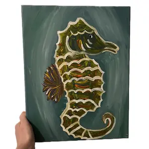 JACKIES.PAINTINGS + Seahorse Canvas Painting + Original Home Decor with Seahorse Design bedroom wall accessories house