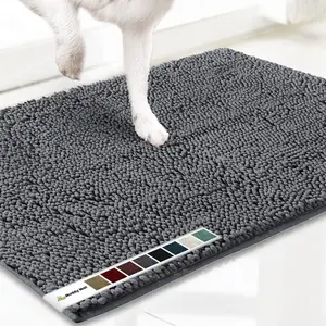Grey Microfiber Door Mat & Doggy Dryer Plush Shammy Towel - Non-Slip, Washable & Highly Absorbent Solutions for Soggy Paws & Clean Floors Machine Washable Rugs
