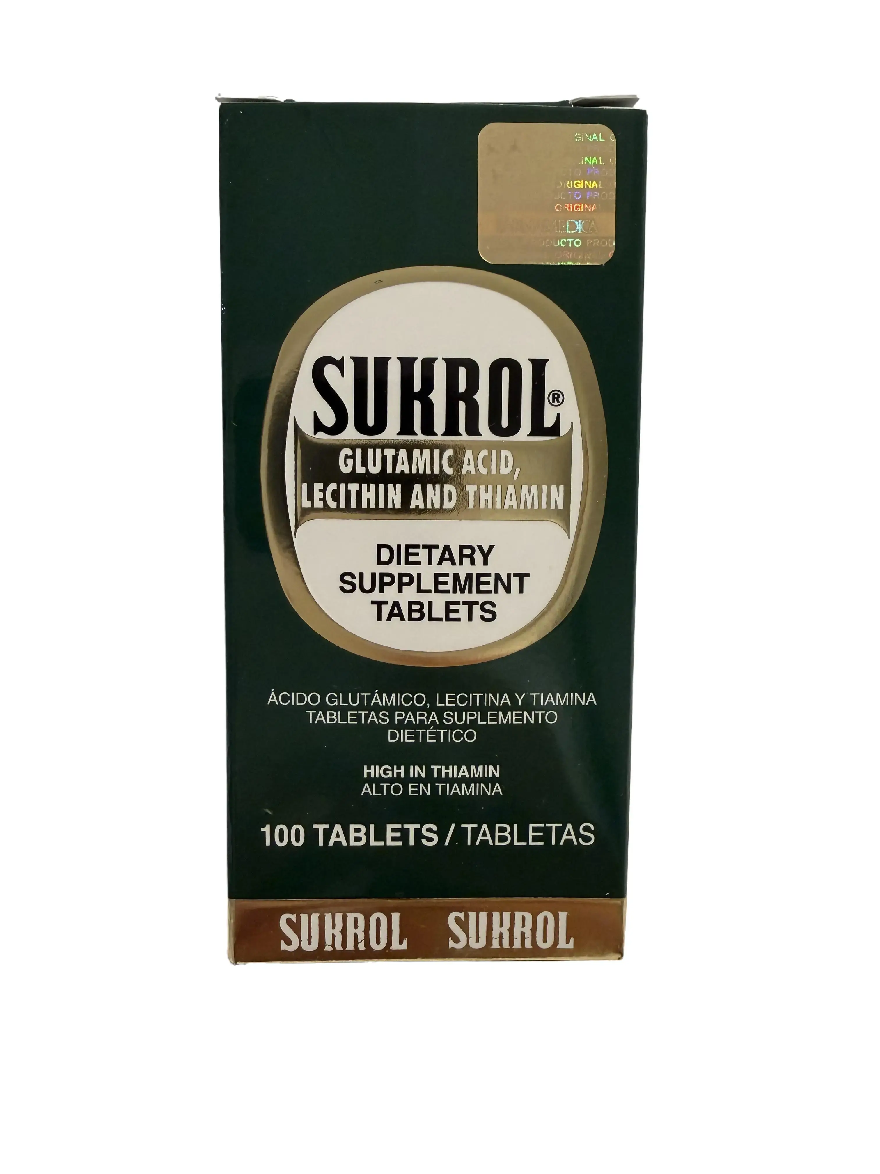Sukrol Dietary Supplement - Glutamic Acid, Lecithin, High-Potency Thiamin, Edible Oral Vitamin Supplement for Fitness Optimum Support, 100 Tablets