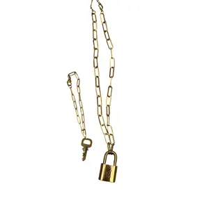 Pre-owned LV Lock & Key on a Paper Clip Chain Necklace & Bracelet