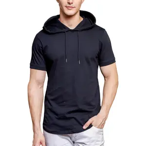 Klizzer Short Sleeve Hoodie for Men, 100% Cotton, Lightweight Gym Hoodies for Workout, Muscle-Fit Athletic Hooded T Shirt