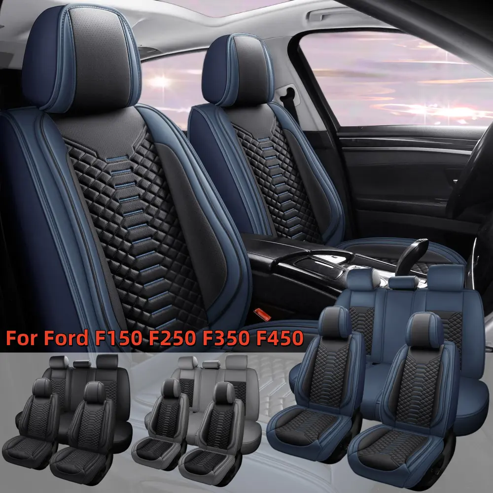For Ford F150 F250 F350 F450 2009-2023 Pickup Truck Car Seat Covers, Soft Touch Premium Napa PU Leather Full Set Front Rear Seat Cushion Full Surround Design with Storage Bag, Breathable Non-Slip Waterproof Protector Pad Mat - For Mother Father Lover Gift