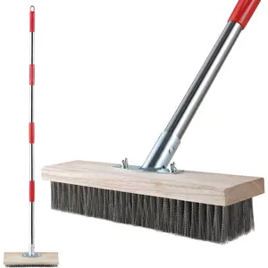 Heavy Duty Wire Broom with Telescopic Handle(57IN), Stiff Metal Bristle Brush for Removing Weed Moss, Outdoor Floor Scrub Brush for Patio, Deck, Garden, Concrete, Garage